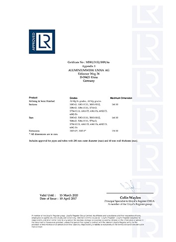 英国劳氏船级社船用铝合金精炼及半成品、-型材、棒材和挤压件制造商认证